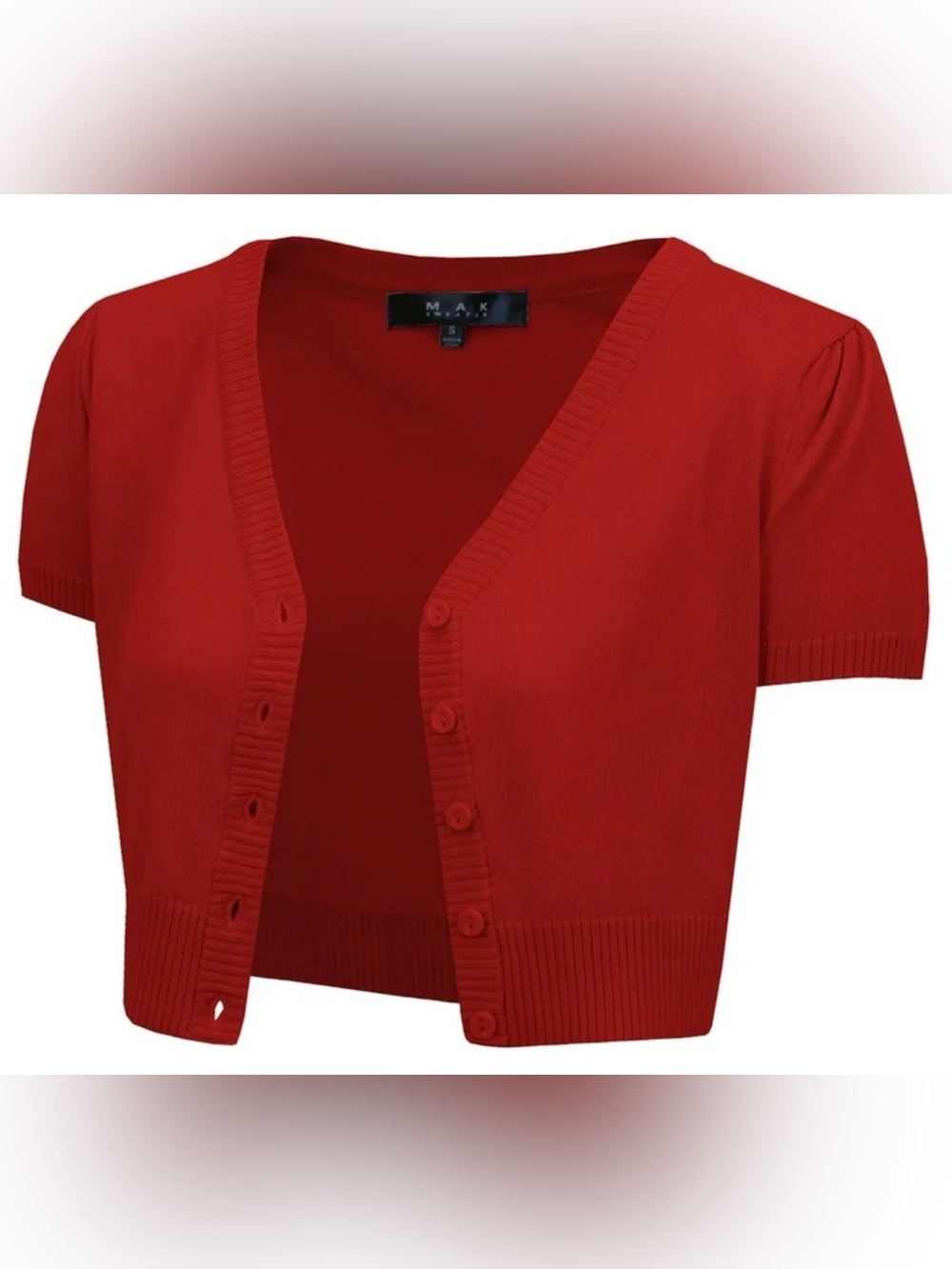 YEMAK Women's Short Sleeve Cropped Bolero Button Down Cardigan Sweater Size S